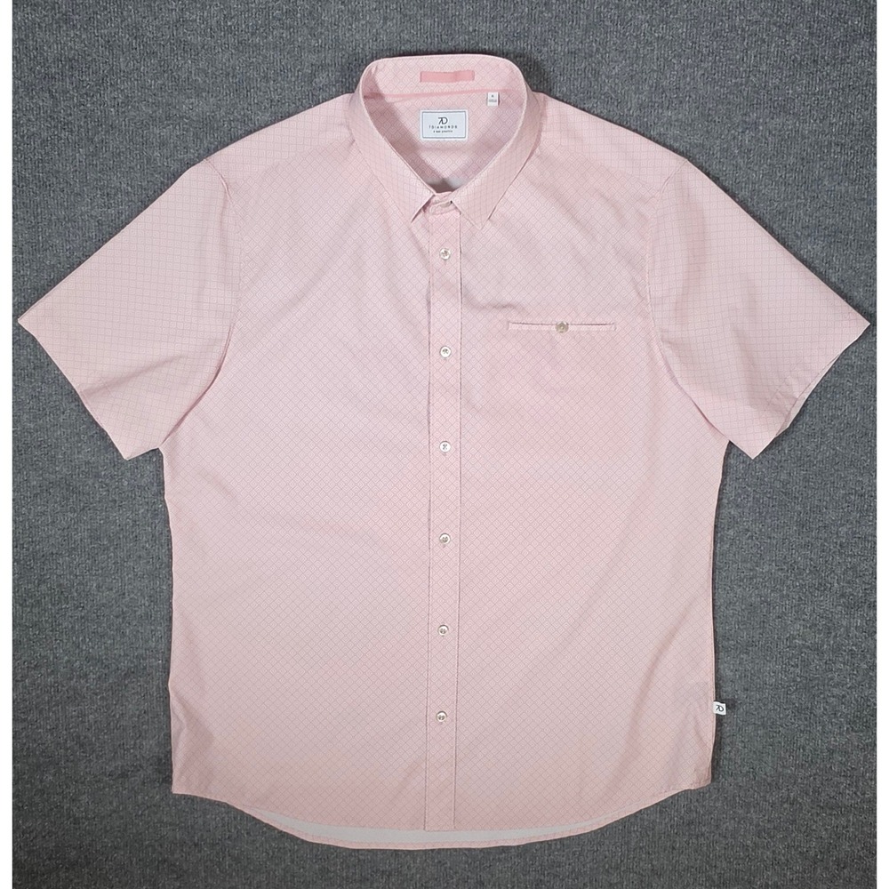 7 Diamonds Mens XL Pink Geometric 4-Way Stretch Short Sleeve Button Up Shirt